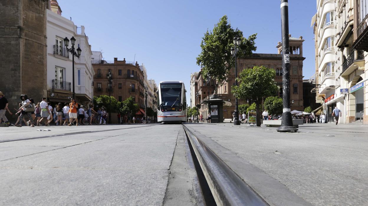 El tranvía, a su paso por la Avenida