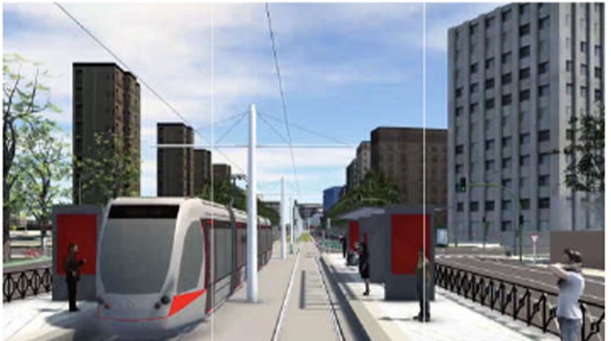 Recreación de la ampliación de la línea de tranvía que el Ayuntamiento está trasladando a las entidades