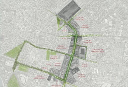 Los dos corredores verdes que se han proyectado junto al tranvía