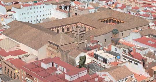 Recreación en 3D del antiguo convento del Carmen, con la torre y la iglesia