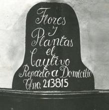 Anuncio de la tienda 'Plantas el Cautivo' en la esquina de la calle Alhóndiga con Doritorio