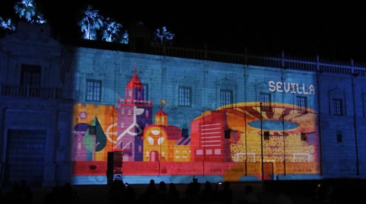 Iluminación especial en la fachada del Parlamento de Andalucía