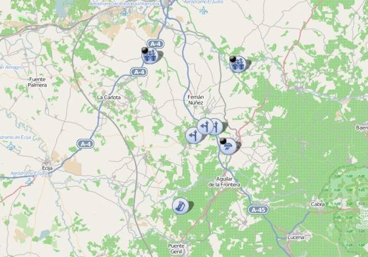 El mapa de la DGT en el que puedes observar las carreteras de Córdoba  afectadas por