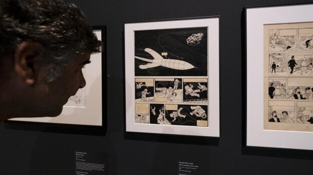 Ilustraciones de 'Las aventuras de Tintín' que se pueden ver en la exposición