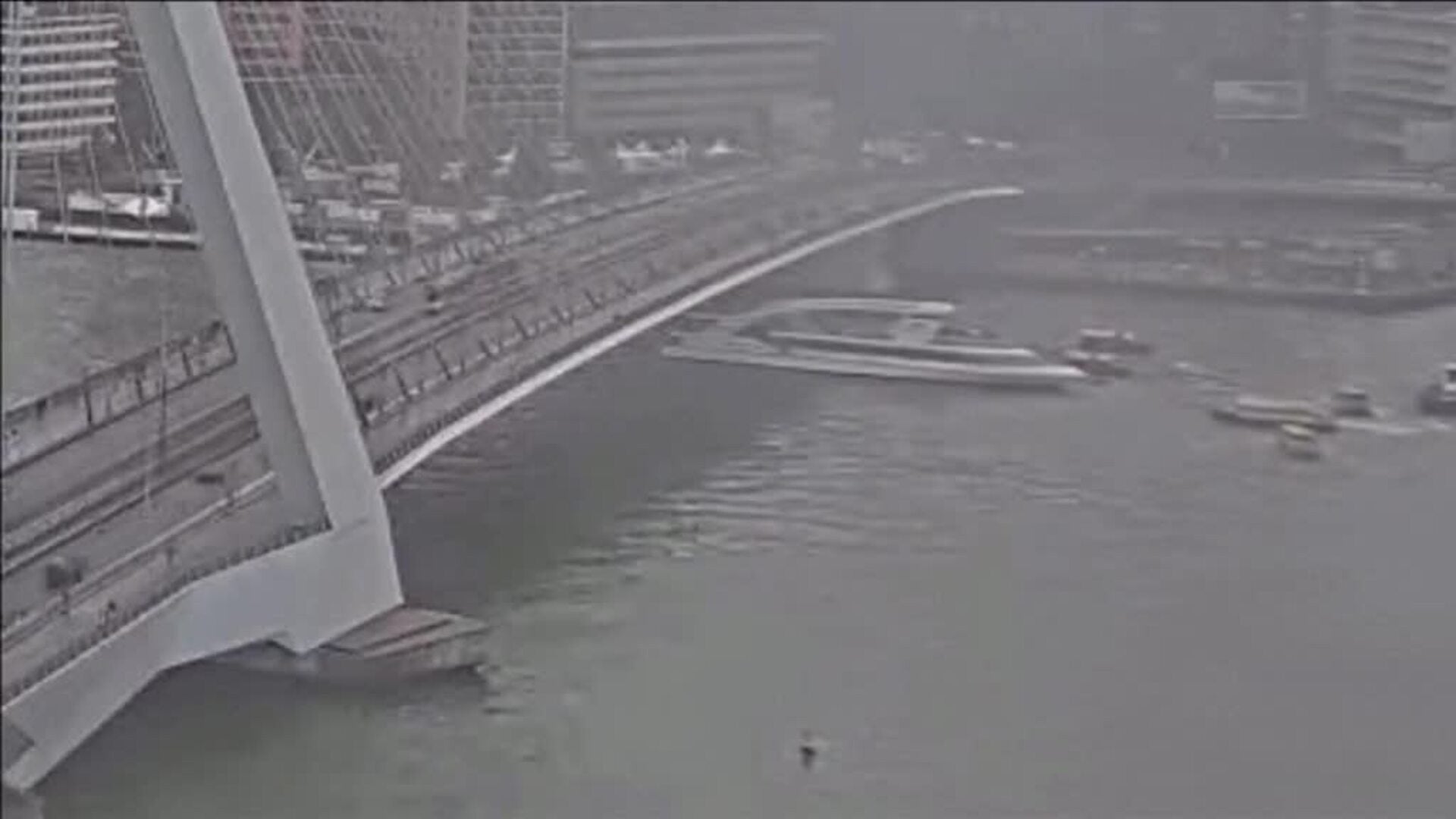 Choque de dos barcos en el puente Erasmus de Rotterdam