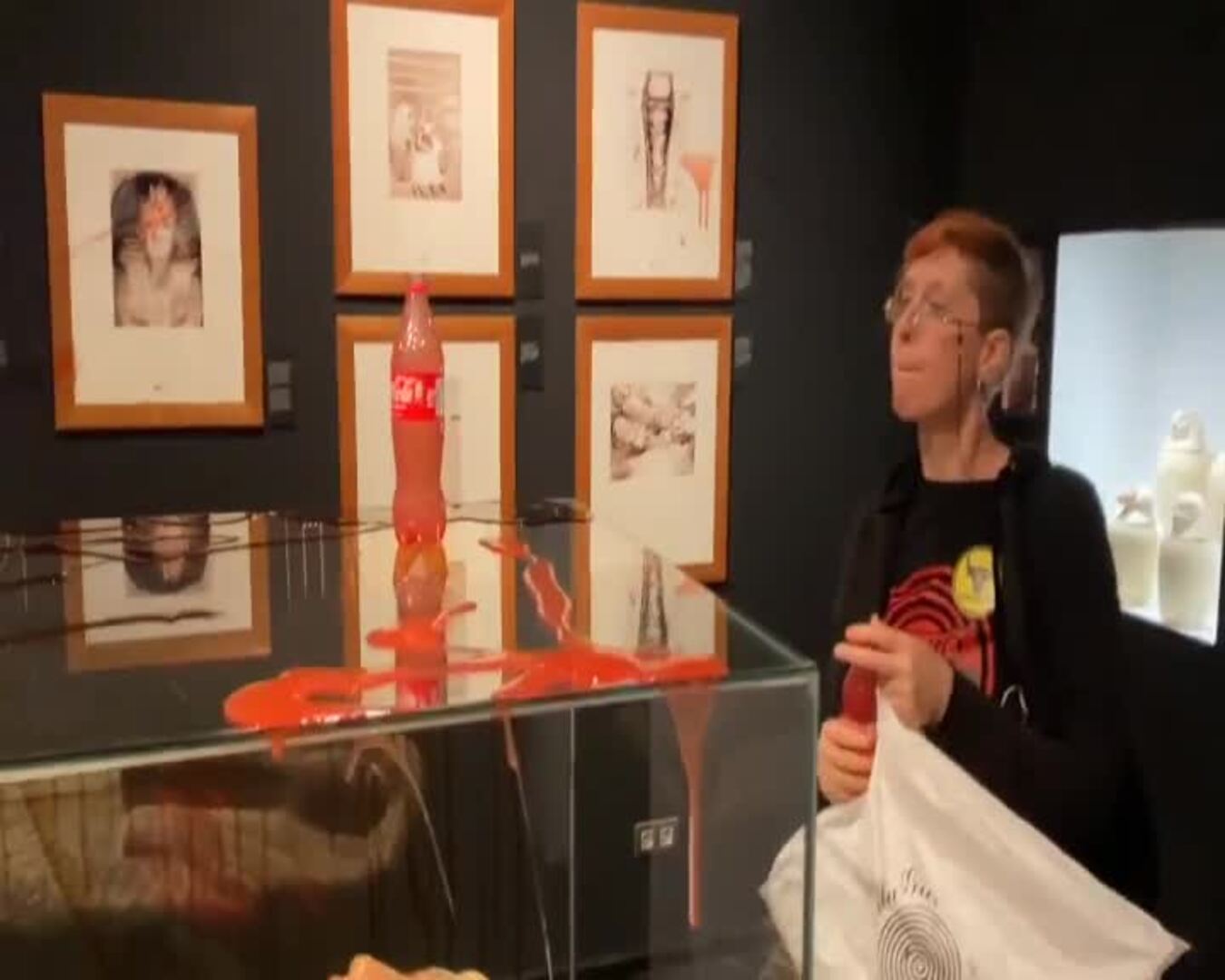 Dos activistas vierten líquido en una vitrina del Museo Egipcio de Barcelona