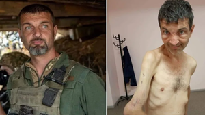 Mykhailo Dianov defendía la planta siderúrgica de Azovstal en mayo antes de ser capturado por las fuerzas rusas. A la derecha se le ve después de ser liberado en un intercambio de prisioneros