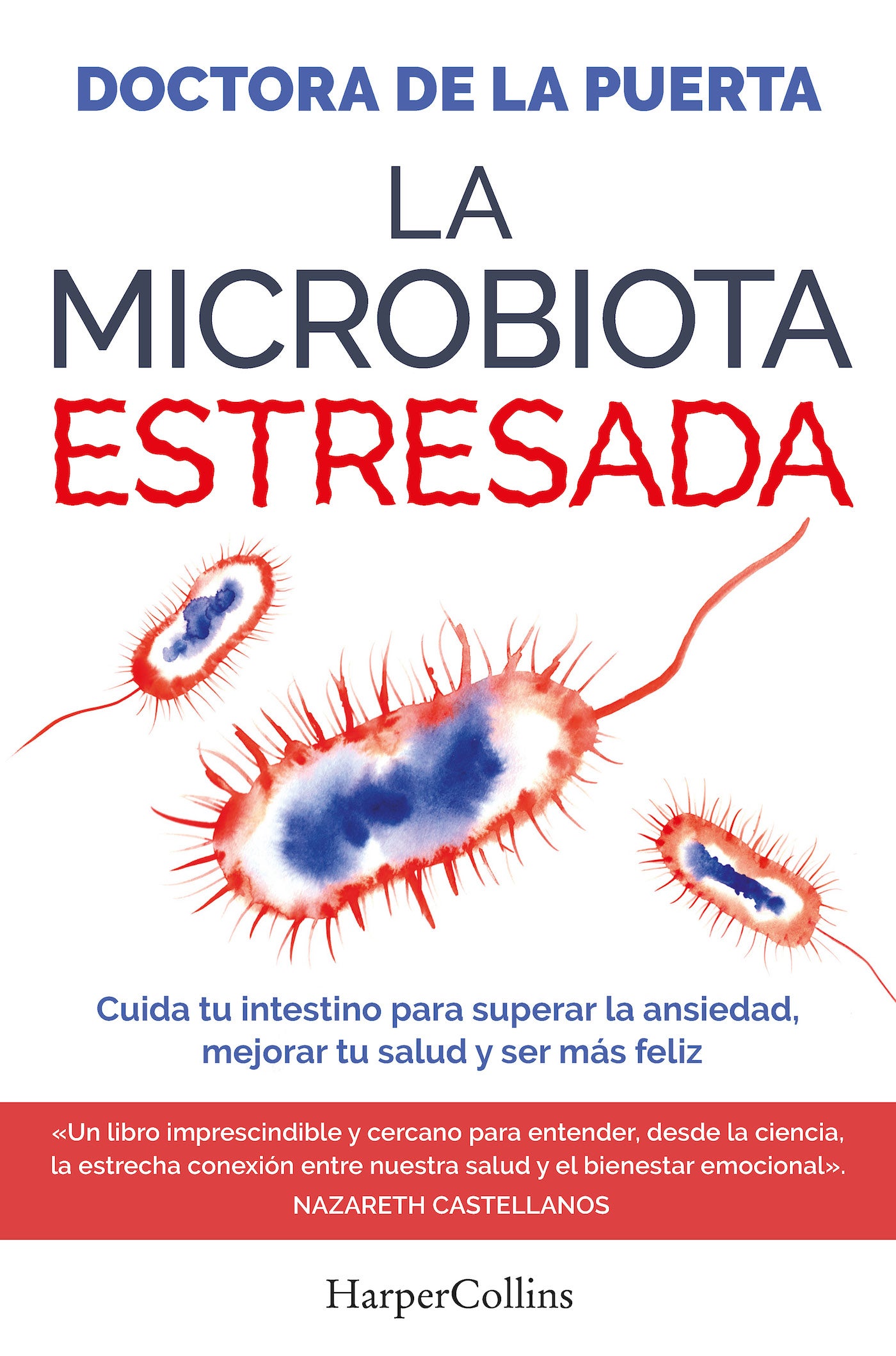 La microbiota estresada es una guía esencial para todos los públicos para entender que la alimentación, el descanso, el  deporte y la resiliencia son indispensables para evitar el estrés y la ansiedad. En su nuevo libro, la Dra. de la Puerta  demuestra cómo todo lo que pasa por nuestra cabeza influye de manera inmediata en nuestro intestino. Basándose en sus años  de investigación y en su dilatada experiencia clínica, la autora ofrece las claves fundamentales para mantener nuestro  micromundo intestinal sano y fomentar la química de la felicidad