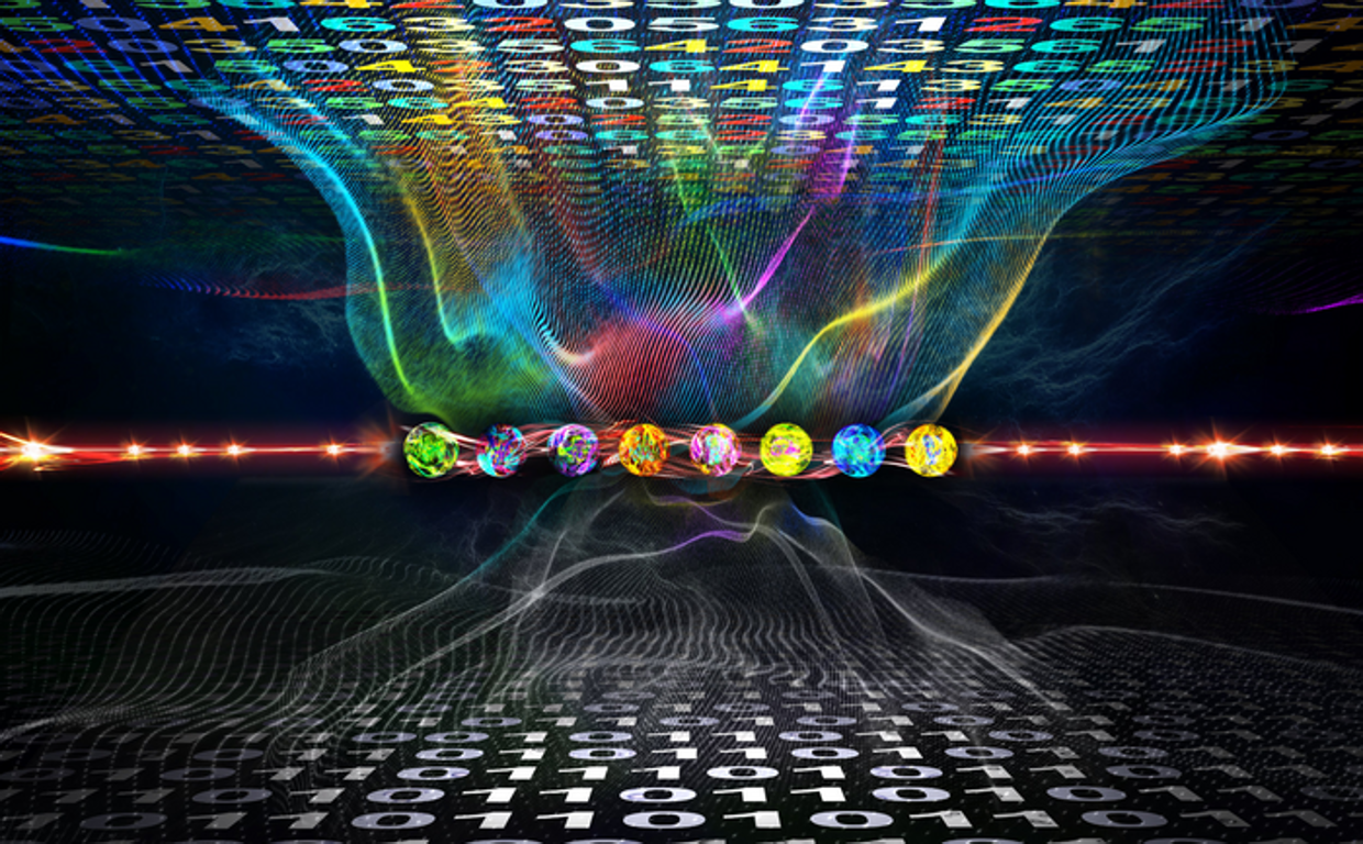 La computadora cuántica de Innsbruck almacena información en átomos de calcio individuales atrapados, cada uno de los cuales tiene ocho estados, de los cuales los científicos han usado hasta siete para la computación.
