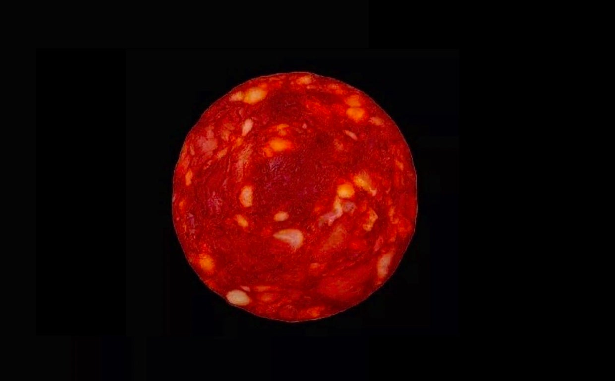 La imagen que compartió el físico Etienne Klein, una rodaja de chorizo que hizo pasar por una imagen de la estrella Próxima Cenaturi