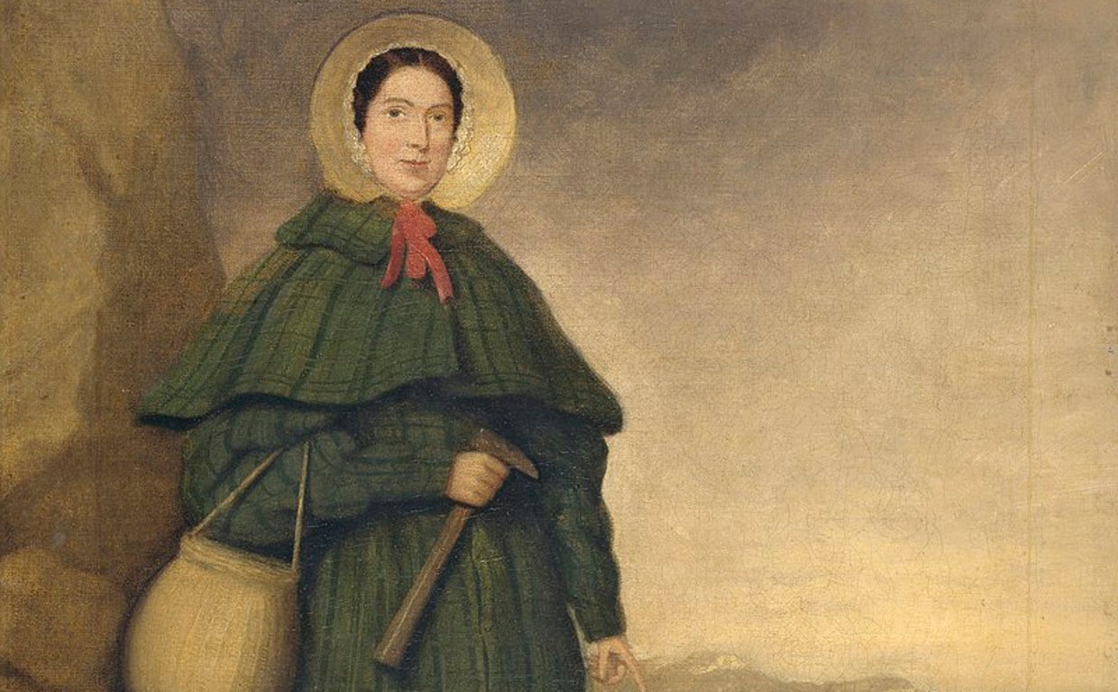 Retrato de Mary Anning, paleontóloga inglesa, en el afloramiento Golden Cap. Museo de Historia Natural de Londres, Reino Unido