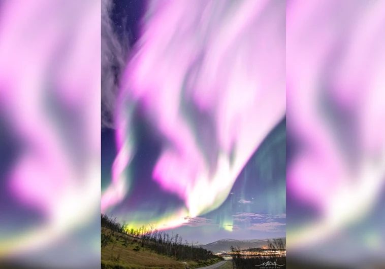 Una extraña y espectacular aurora rosa ilumina los cielos de Noruega