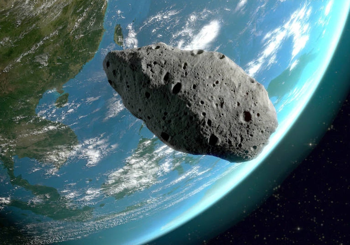 Recreación de un asteroide acercándose a la Tierra