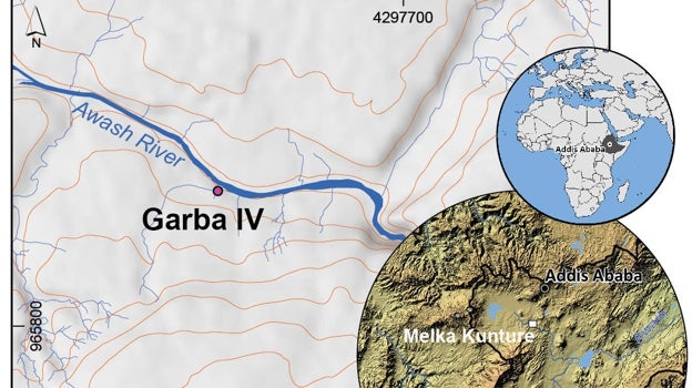 Mapa de localización del yacimiento de Garba IV, en el área arqueológica de Melka Kunture (Etiopía)