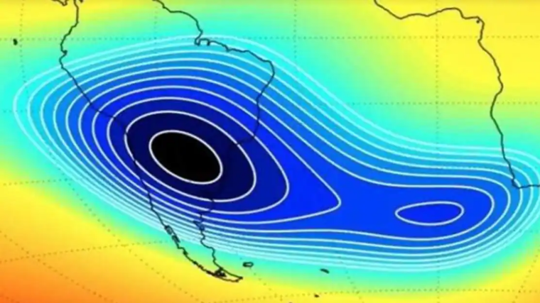 Representación del Triángulo de las Bermudas espacial, también llamado Anomalía del Atlántico sur