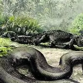 Impresión artística de la titanoboa, la hasta ahora considerada serpiente más grande que jamás ha existido