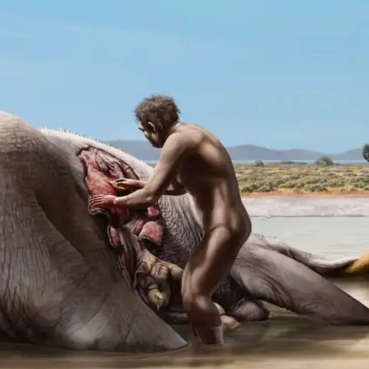 Recreación de la explotación del cadáver del mamut por parte de los humano