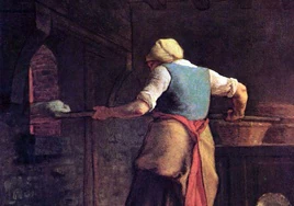 Mujer en el horno, pintura de Jean-François Millet (1854)