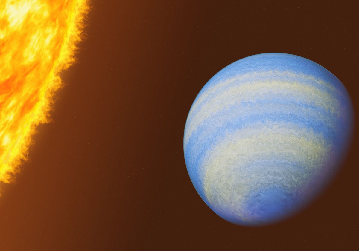 En la ilustración, el planeta HD 189733 b junto a su estrella madre, una enana naranja