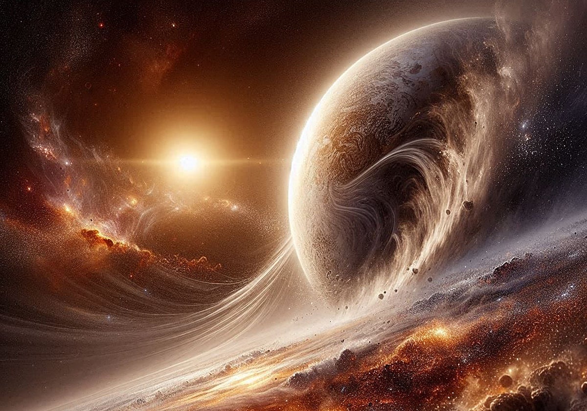 En la ilustración, la onda expansiva de una supernova lejana 'barre' el polvo del Sistema Solar