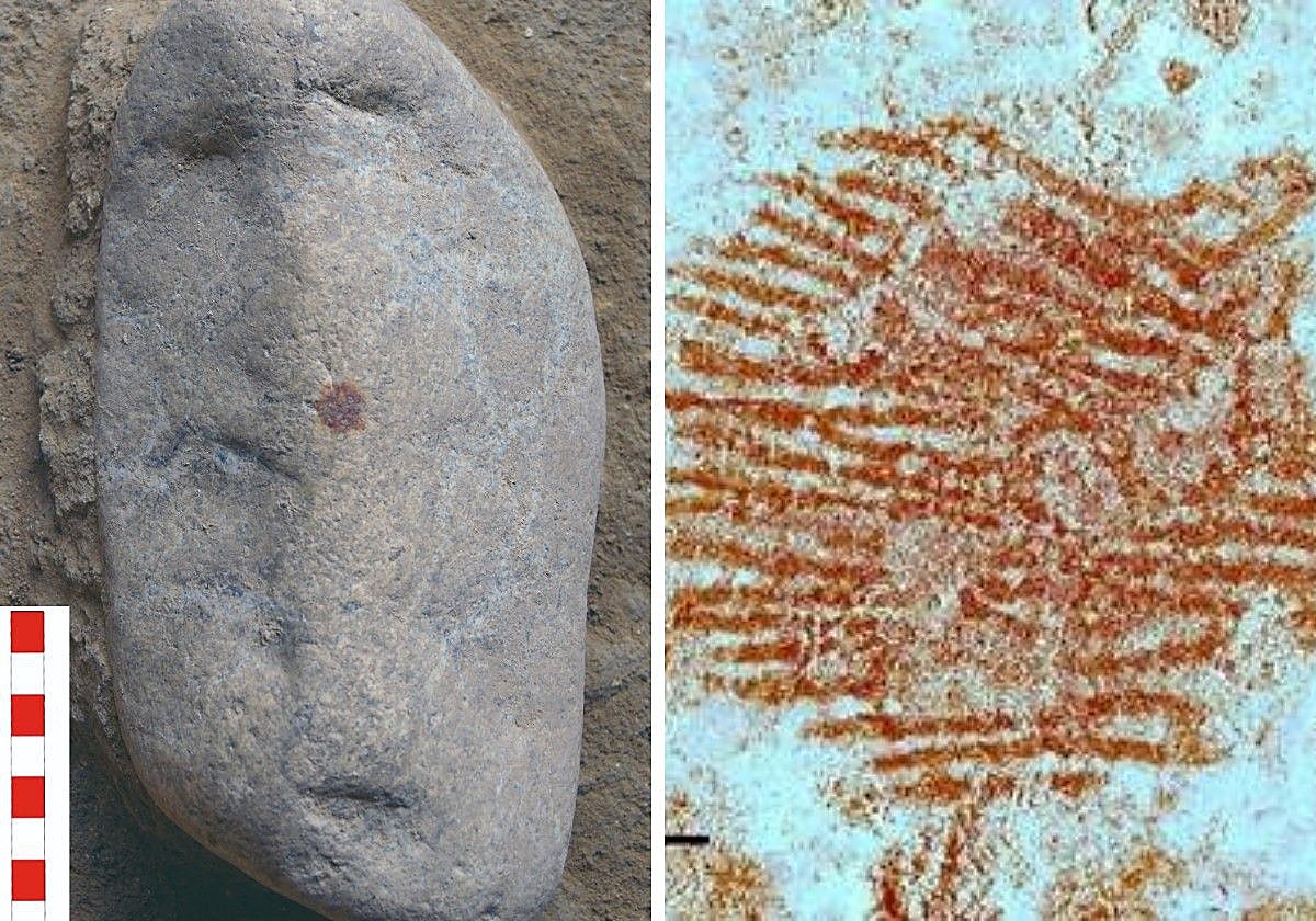 El canto que recuerda a una cara humana y la huella neandertal en una imagen dermatoglífica obtenida mediante el análisis multiespectral del punto rojo