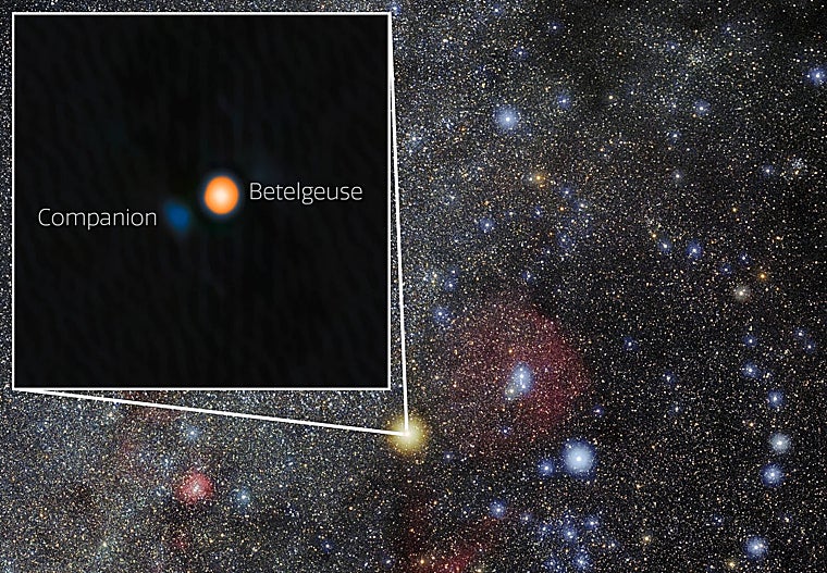 Ubicación en el cielo de Betelgeuse y su compañera