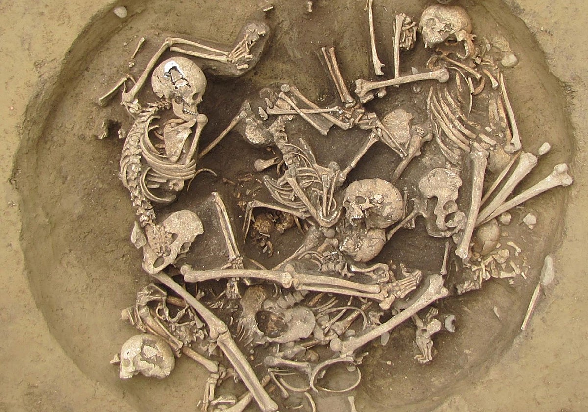 La fosa del yacimiento de Bergheim, en la región francesa de Alsacia, en la que había brazos izquierdos amputados junto con cadáveres de hombres, mujeres y niños