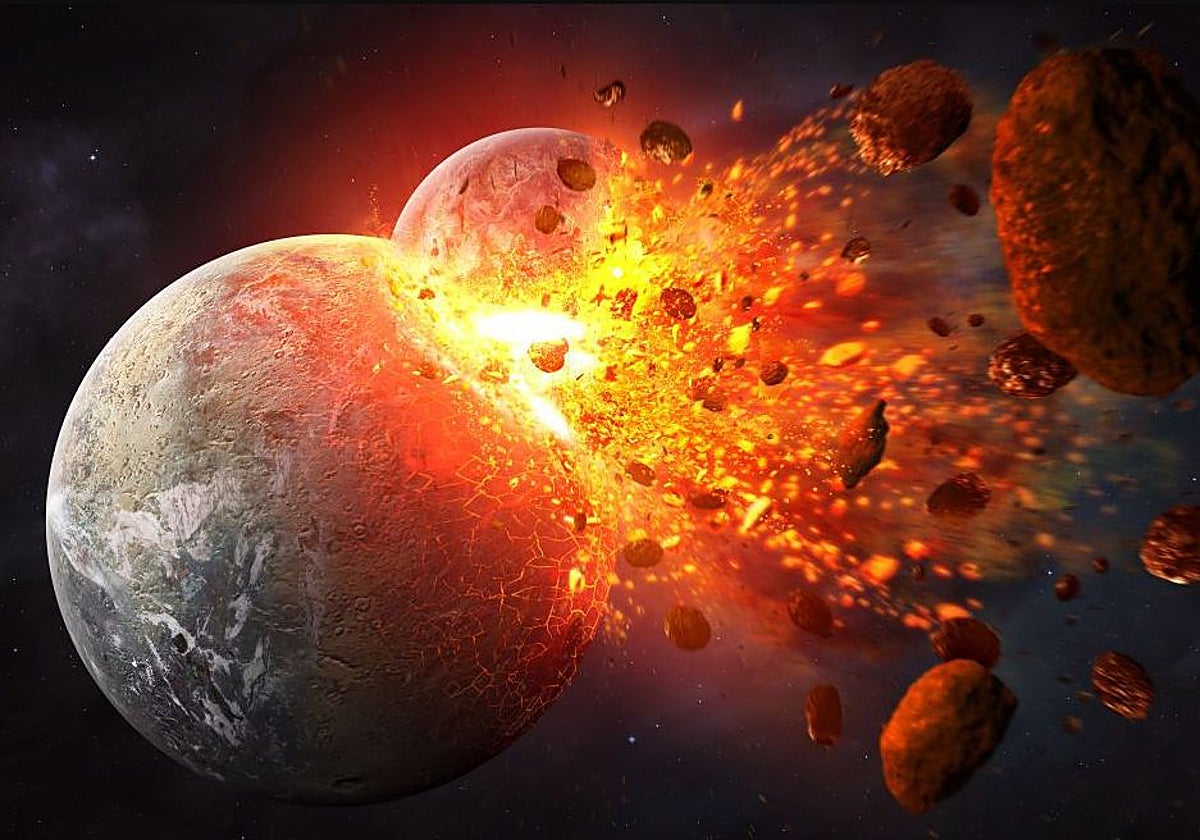 Simulación de la colisión de Theia contra la Tierra hace 4.500 millones de años