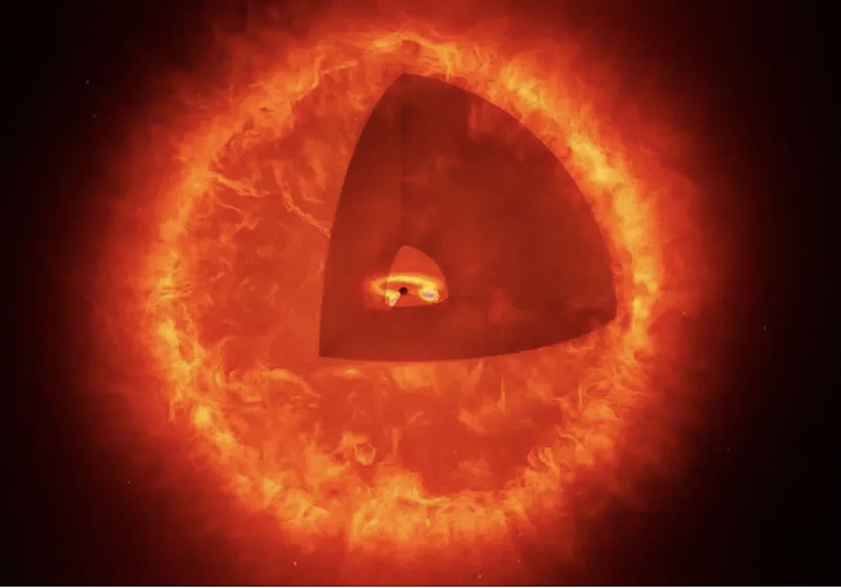 En la ilustración, una 'Estrella de Agujero Negro', una clase potencialmente nueva de objeto cósmico con un agujero negro en su centro