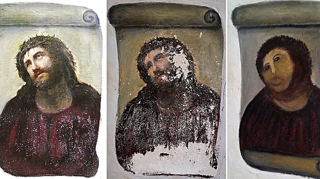 El 'Ecce Homo' de Borja, antes y después de la intervención de Cecilia Giménez