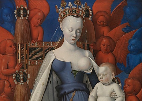 Imagen secundaria 1 - Arriba, ante la gran escalinata que da acceso al museo, se halla la 'Fuente profunda', de Cristina Iglesias, creada en 2006. Es una de las célebres ficciones vegetales de la escultora española. Abajo, detalles de dos de las joyas de la pinacoteca: 'Virgen con el Niño y ángeles', de Fouquet, y 'Santa Bárbara', un dibujo de Jan van Eyck 