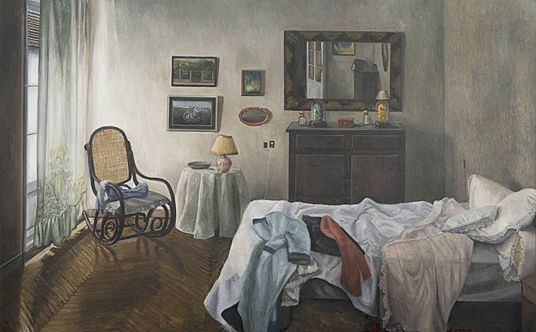 Imagen principal - Arriba, 'La casa de Cristina' (1983). Sobre estas líneas, 'Autorretrato en Salzburgo' (1960) y detalle de 'Mi casa' (1976)