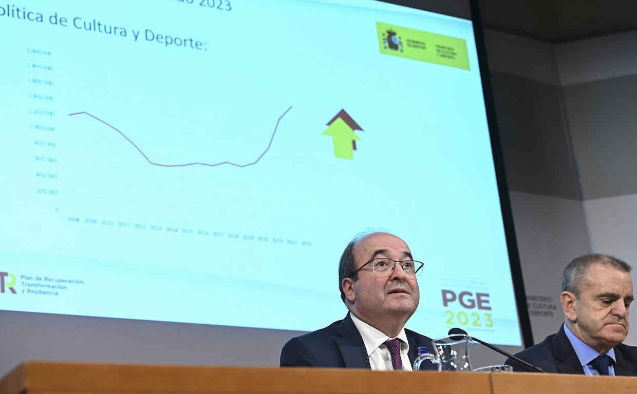 Miquel Iceta, junto a José Manuel Franco, durante la presentación de los presupuestos de Cultura