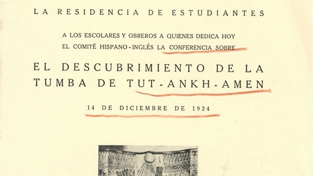 Detalle del folleto sobre una de las conferencias ofrecidas con el material cedido por Carter tras su primera visita a España