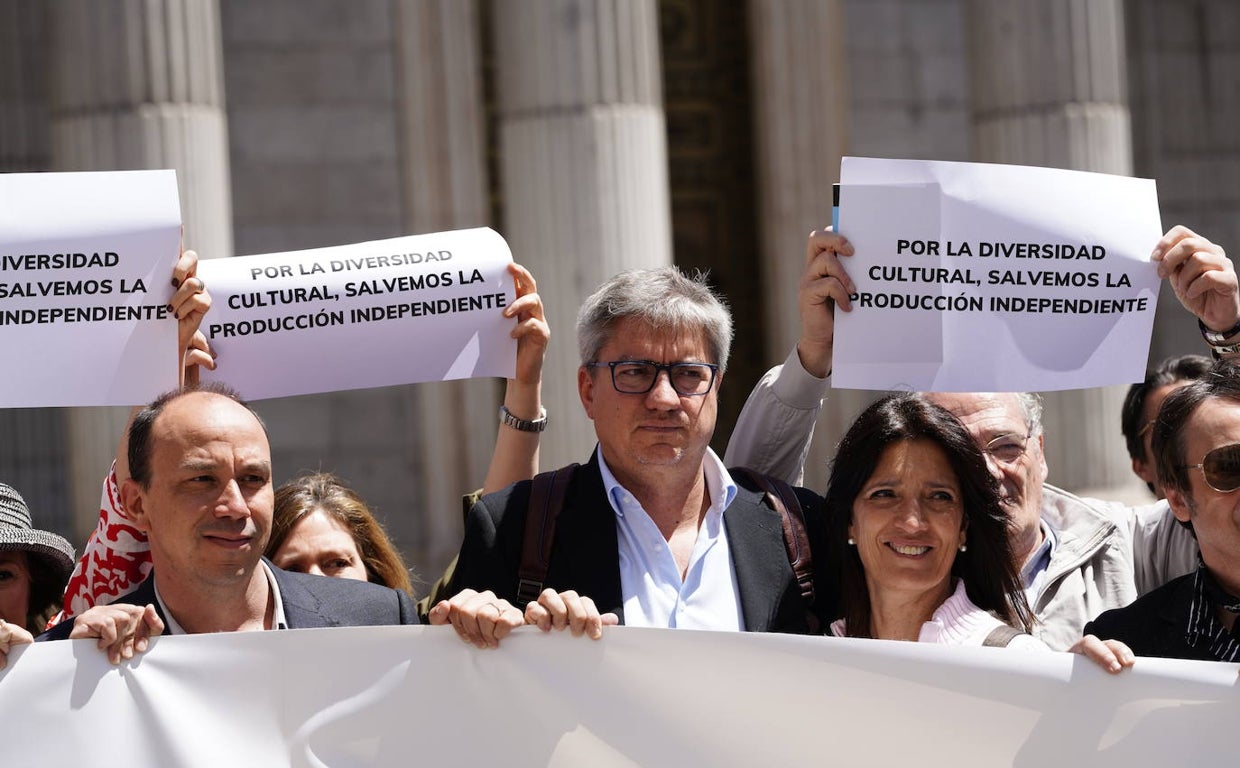 Protesta de los productores independientes, el pasado mes de mayo, por la lay audiovisual