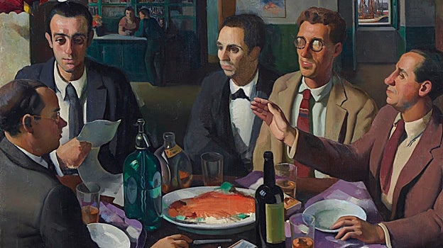 'Mesa de café', de Roberto Fernández Balbuena (1927). Retrata en él a Lorca, Gómez de la Serna, Salinas, Guillén y Rosales