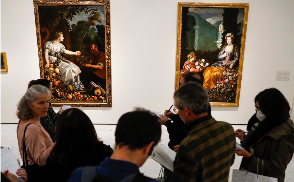 De izquierda a derecha, dos pinturas de Juan van der Hamen: 'Pomona y Vertumno' (Colección Banco de España) y 'Ofrenda a Flora' (Museo del Prado)