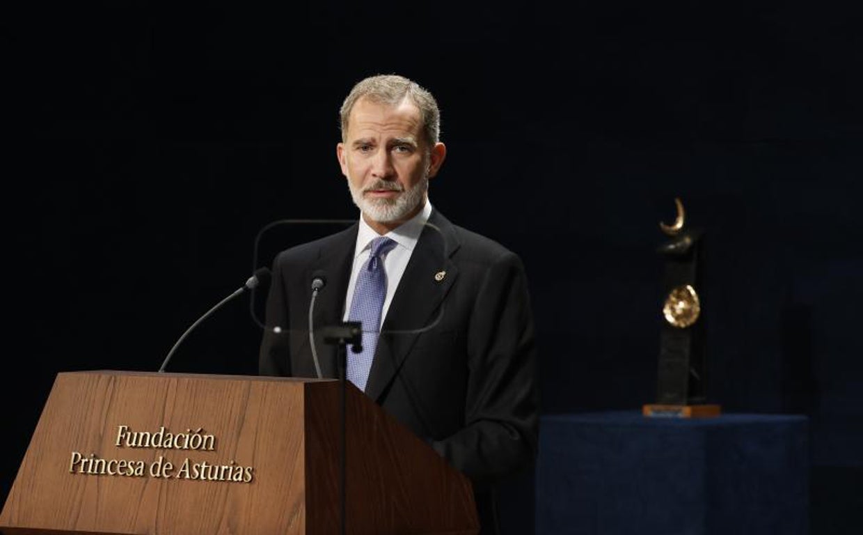 El rey Felipe VI durante su discurso en los premios Princesa de Asturias 2022