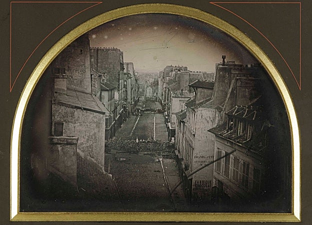 Charles François Thibault, 'Barricadas en la calle Faubourg du Temple, 25 de junio de 1848, siete y media de la mañana'. Daguerrotipo. Copia facsimilar