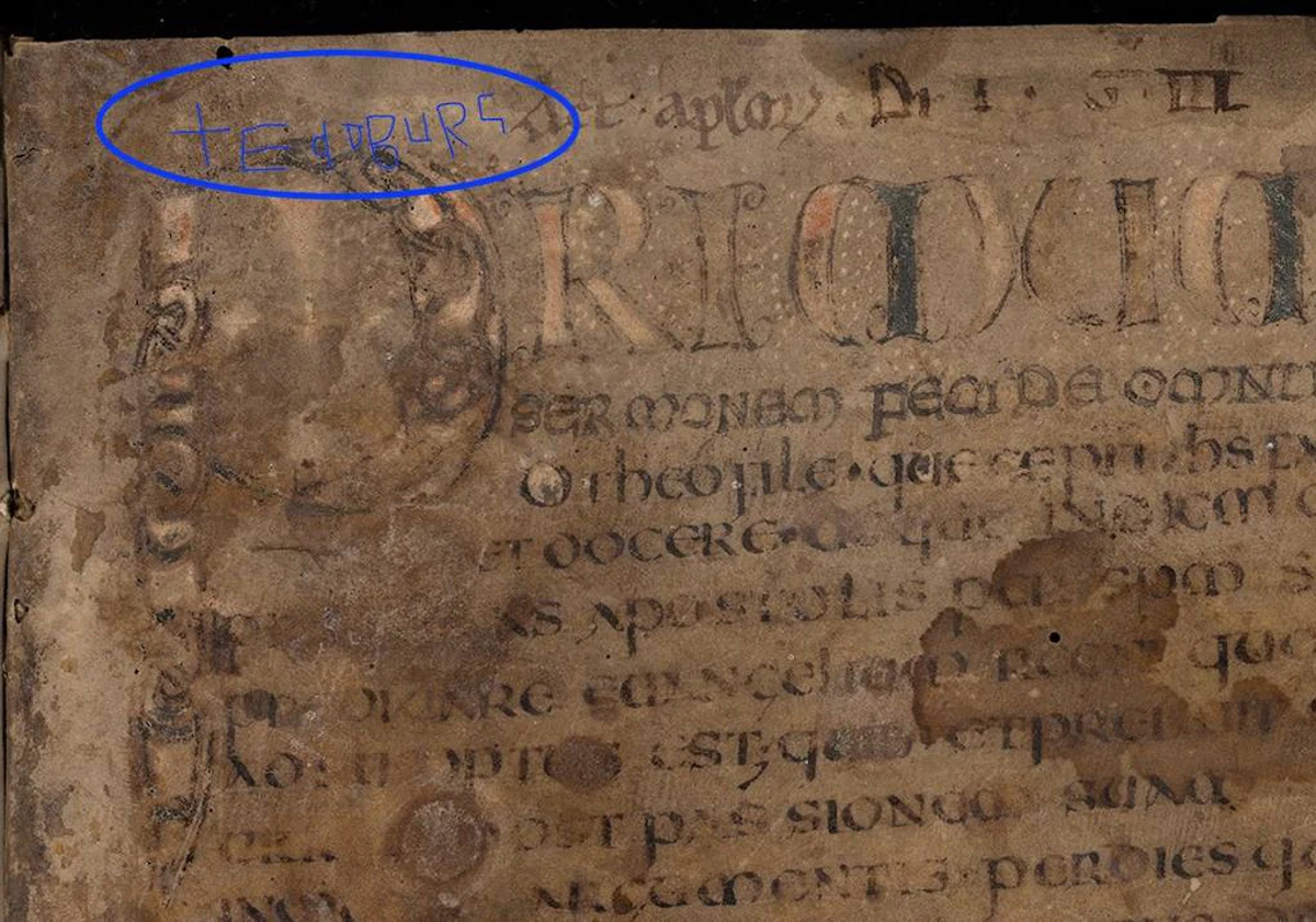 El nombre de Eadburg escrito en el margen del manuscrito
