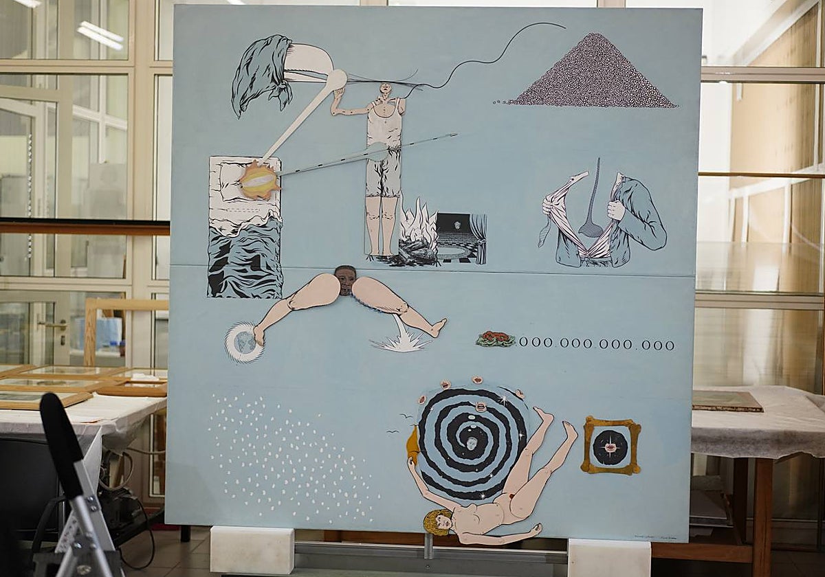 'Sylvie', de Öyvind Fahlström, tras su restauración, en los talleres del Reina Sofía