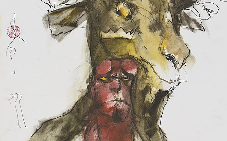 Imagen principal - En las imágenes, detalles de los dibujos de Levallois que fusiona a Hellboy con las 'Pinturas Negras' de Goya