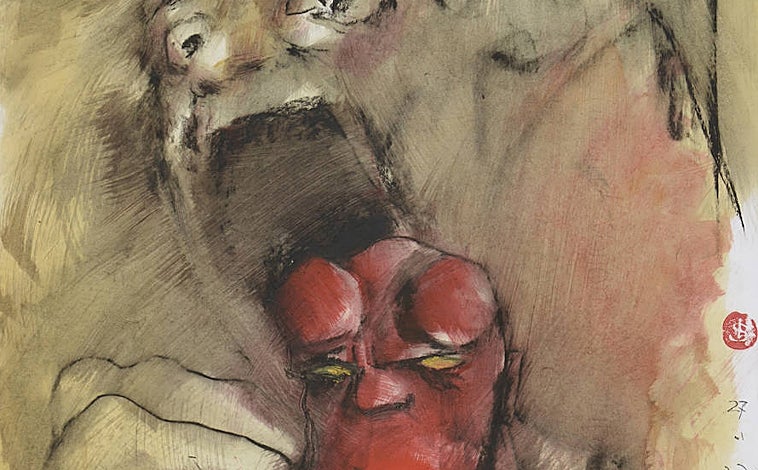 Imagen principal - En las imágenes, detalles de los dibujos de Levallois que fusiona a Hellboy con las 'Pinturas Negras' de Goya