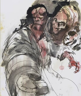 Imagen secundaria 2 - En las imágenes, detalles de los dibujos de Levallois que fusiona a Hellboy con las 'Pinturas Negras' de Goya