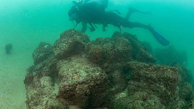 Piezas concrecionadas bajo el agua