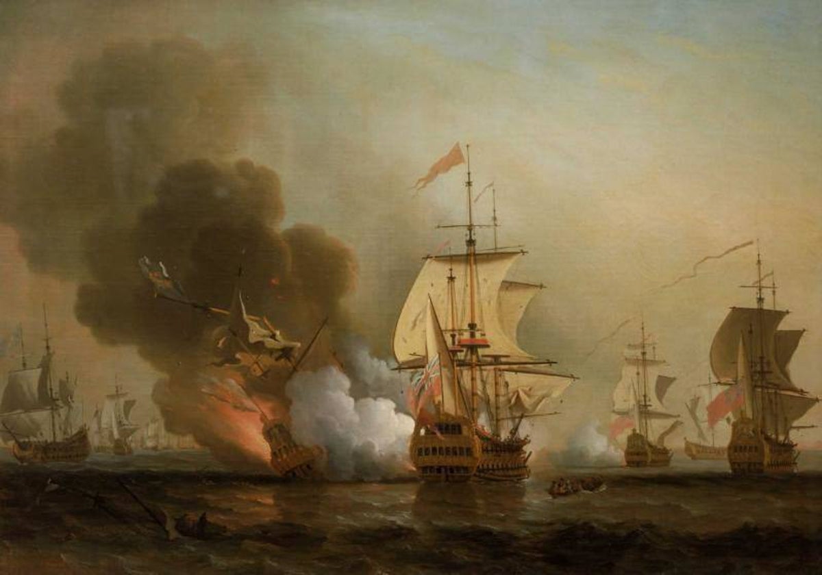 Cuadro de Samuel Scott con  el hundimiento del galeón San José