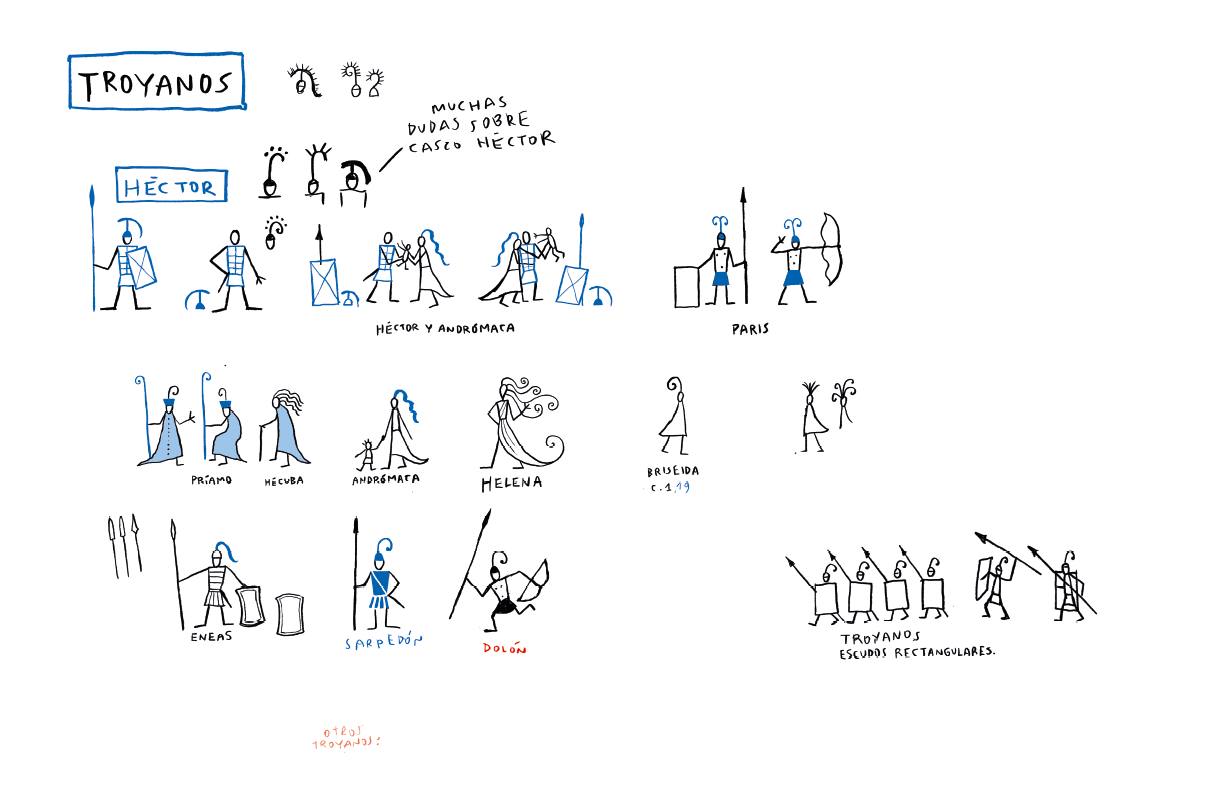 Diseño de personajes para la 'Odisea'. Según explicó el propio autor, durante dos años se empapó a fondo en la cultura helénica y la historia de la Grecia Antigua para acometer tan titánica tarea 