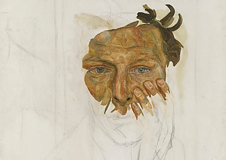 Imagen secundaria 1 - Arriba, 'Bella y Esther', obra de 1988. Sobre estas líneas, un apunte y el retrato de Frank Auerbach