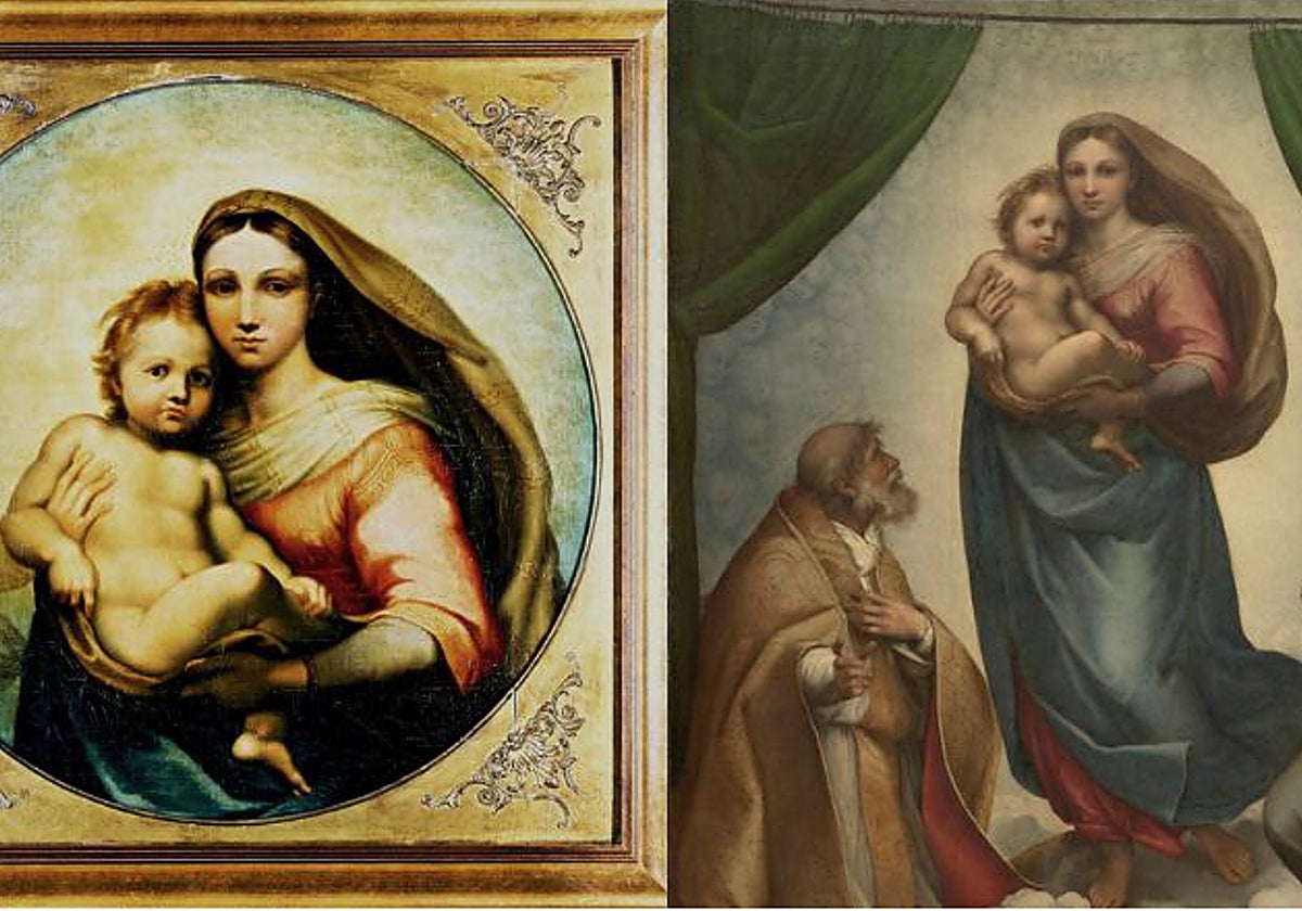 A la izquierda, el 'Brécy Tondo'. A la derecha, la 'Madonna Sixtina', de Rafael. Detalle