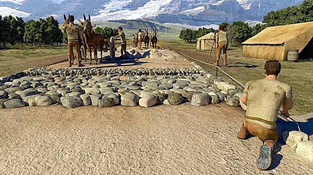 Recreación de cómo se construían las vías romanas